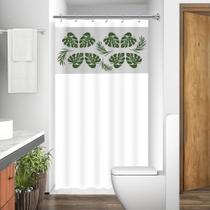 Cortina Box com Visor Costela de Adão Para Banheiro Anti Mofo Resistente Alta Qualidade 100% PVC Branca - Envio Imediato