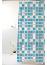 Cortina Box Grossa Antimofo Pvc 198x180 Cm C/ Ganchos Cor Ladrilho Azul E Branco Cortina Box Grossa Antimofo Pvc 198x180 Cm C/ Ganchos Cor Ladrilho Azul E Branco