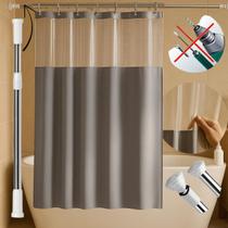 Cortina Box PVC Impermeável Antimofo Com Visor 1,38m x 1,98m + Varão Extensível 1,10M A 2,00M