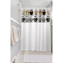 Cortina Box Vinil Antimofo Com Gancho 1,35x2,00 Corujinhas