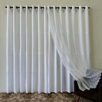 Cortina Branca Bordada Luxo Alto Padrão Com Forro 4,00x2,60 P/ Varão