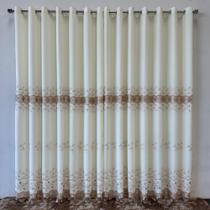 Cortina Branca Marfim Alto Padrão Voil Linho Bordado Gripir Luxo Forrada 4,00x2,50