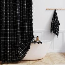 Cortina BTTN Boho Estilo Fazenda Linho 183x198 cm Preto e Branco Cortina BTTN Boho Estilo Fazenda Linho 183x198 cm Preto e Branco