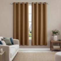 Cortina Caqui 3,00 x 1,50 Tecido Liso Sala/Quarto/Cozinha Com Ilhos Branco Maria Flor