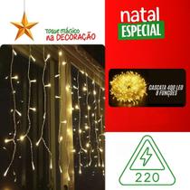 Cortina Cascata de Luz LED Branco Quente e Colorido Pisca Pisca Decorativo para Natal, Festas e Ambientes 10 Metros