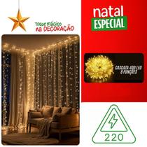 Cortina Cascata de Luz LED Branco Quente e Colorido Pisca Pisca Decorativo para Natal, Festas e Ambientes 10 Metros