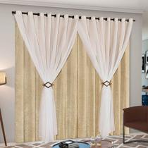 Cortina Cecília 4,00m x 2,50m com 02 Presilhas p/ Varão Simples - Dourado / Palha Cortina Cecília 4,00m x 2,50m com 02 Presilhas p/ Varão Simples - Dourado / Palha