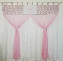 Cortina Com Bandô Quarto Ursa Princess Princesa Rosa Cinza 200mx170m - POLYBABY