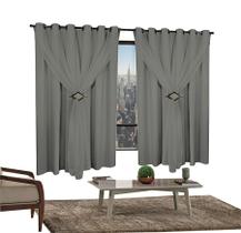 Cortina Corta Luz 2,00m X 1,40m 100% Blackout Com Voil Cinza Para Sala Ou Quarto Para Varão Simples