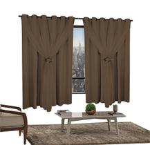 Cortina Corta Luz 2,00m X 1,40m 100% Blackout Com Voil Tabaco Para Sala Ou Quarto Para Varão Simples Cortina Corta Luz 2,00m X 1,40m 100% Blackout Com Voil Tabaco Para Sala Ou Quarto Para Varão Simples