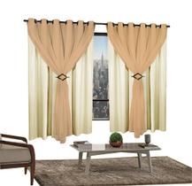 Cortina Corta Luz 2,00m X 1,80m 100% Blackout Com Voil Avelã