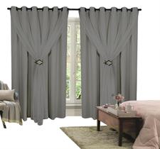 Cortina Corta Luz 3,00m X 1,80m 100% Blackout Com Voil Cinza Para Sala Ou Quarto Para Varão Simples