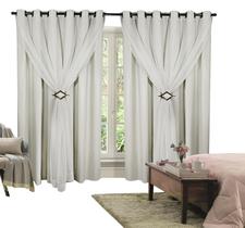 Cortina Corta Luz 3,00m X 2,50m 100% Blackout Com Voil Branca Para Sala Ou Quarto Para Varão Simples
