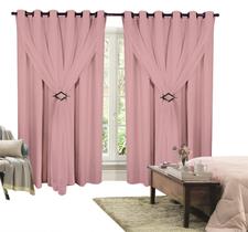 Cortina Corta Luz 3,00m X 2,60m 100% Blackout Com Voil Rosa Para Sala Ou Quarto Para Varão Simples