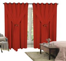 Cortina Corta Luz 4,00m X 2,70m 100% Blackout Com Voil Vermelho Para Sala Ou Quarto Para Varão Simples Cortina Corta Luz 4,00m X 2,70m 100% Blackout Com Voil Vermelho Para Sala Ou Quarto Para Varão Simples