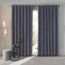 CORTINA CORTA LUZ TECIDO 2,60m x 1,70m BLEND/CINZA Blackout 70% com Ilhós