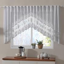 Cortina Cozinha de Renda Cascata Branca Classica Bule 300x100 Com Passagem de Luz