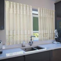Cortina Cozinha Rendada 1,20m x 2,20m Lisa com Bando - Branca/Bege
