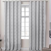 Cortina Dalia Jacquard Estampado Floral 3,00m x 2,60m Sala Quarto Varão 3M - Cinza - 100% Poliéster
