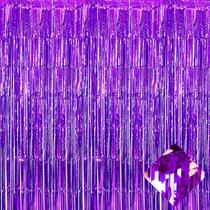 Cortina de alumínio com franjas de fundo roxo de 1 m x 2,5 m, pacote com 4 AIKENLIN Cortina de alumínio com franjas de fundo roxo de 1 m x 2,5 m, pacote com 4 AIKENLIN