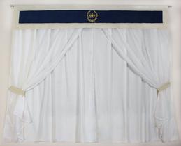 Cortina de Bando com Voil - Realeza Marinho com Caqui Cortina de Bando com Voil - Realeza Marinho com Caqui