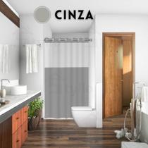 Cortina de Banheiro com Visor Transparente em PVC Cortina de Box Banheiro Antimofo Preta Branca Cinz