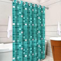 Cortina de Box Banheiro com Ilhós Pastilha Verde Impermeável Grossa