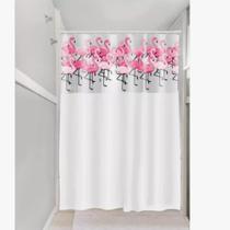 Cortina de Box Banheiro Com Visor Flamingos 1,35 x 2m R620I
