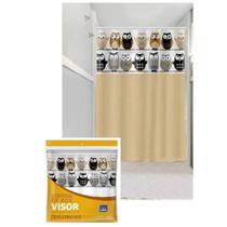 Cortina de Box Banheiro Estampa Corujinhas Com Visor 1,35 x 2m R620H