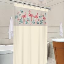 Cortina De Box Banheiro Temático Com Gancho Tema:FlamingoCor:Bege