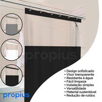 Cortina de Box Banheiro Visor Transparente Com Gancho Preta Lavável Chuveiro Proteção Banho Vidro - Vida Pratika