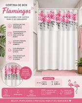 Cortina de Box Vinil com Visor Retangular Estampada - Flamingos