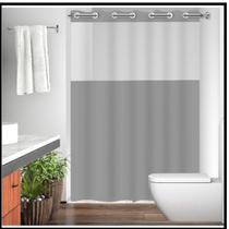 Cortina de box vinil visor retangular lisa c/ ilhos - cinza