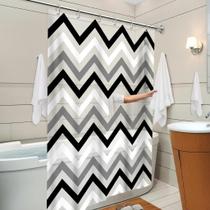 Cortina de Box Zig Zag Preto e Branco 180x200cm Impermeável com Gancho para Banheiro Cortina de Box Zig Zag Preto e Branco 180x200cm Impermeável com Gancho para Banheiro