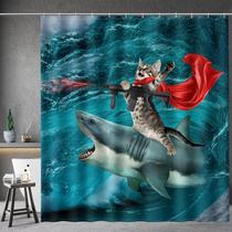 Cortina de chuveiro Aimego Funny Shark Cat 180x180cm com 12 ganchos Cortina de chuveiro Aimego Funny Shark Cat 180x180cm com 12 ganchos