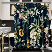 Cortina de chuveiro Amaredom Black Floral Impermeável 180x180cm