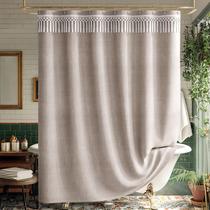 Cortina de chuveiro AmazerBath Boho Tassels Faux Linen 183x183 cm Cortina de chuveiro AmazerBath Boho Tassels Faux Linen 183x183 cm