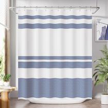 Cortina de chuveiro AmazerBath em tecido azul listrado 180x180cm com ganchos Cortina de chuveiro AmazerBath em tecido azul listrado 180x180cm com ganchos