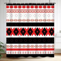 Cortina de chuveiro Baocicco vermelha preta étnica geométrica 180x200cm
