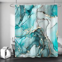 Cortina de chuveiro BayNook Teal Marble 180x180cm com ganchos Cortina de chuveiro BayNook Teal Marble 180x180cm com ganchos