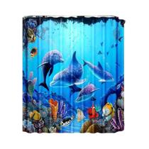 Cortina De Chuveiro Blue Dolphin Em Poliéster Com Tema De Vida Marinha, Decoração De Banheiro