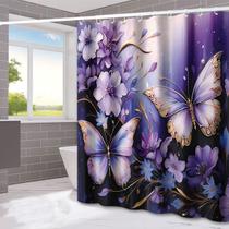 Cortina de chuveiro borboleta e floral impermeável 180x180cm