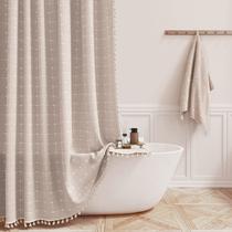 Cortina de chuveiro BTTN Boho em tecido de linho 200x180cm com ganchos bronzeados Cortina de chuveiro BTTN Boho em tecido de linho 200x180cm com ganchos bronzeados