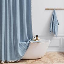 Cortina de chuveiro BTTN Boho Farmhouse Linen listrada 180x200cm azul Cortina de chuveiro BTTN Boho Farmhouse Linen listrada 180x200cm azul