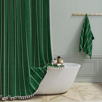 Cortina de chuveiro BTTN Boho Linen com borla 90x180cm verde Cortina de chuveiro BTTN Boho Linen com borla 90x180cm verde