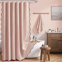 Cortina de chuveiro BTTN Boho Scalloped Linen texturizada 230GSM 180x230cm Cortina de chuveiro BTTN Boho Scalloped Linen texturizada 230GSM 180x230cm