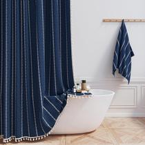 Cortina de chuveiro BTTN Extra Long 180x210 cm Tecido de linho azul marinho Cortina de chuveiro BTTN Extra Long 180x210 cm Tecido de linho azul marinho