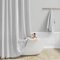 Cortina de chuveiro BTTN Extra Long 180x210cm Tecido de linho cinza Cortina de chuveiro BTTN Extra Long 180x210cm Tecido de linho cinza