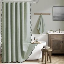 Cortina de chuveiro BTTN Extra Long 230GSM texturizada de linho verde sálvia Cortina de chuveiro BTTN Extra Long 230GSM texturizada de linho verde sálvia