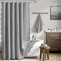 Cortina de chuveiro BTTN Long 200x180cm de linho texturizada cinza/cinza Cortina de chuveiro BTTN Long 200x180cm de linho texturizada cinza/cinza
